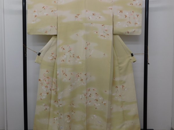 방문 기모노 그린 유젠 벚꽃 c 라쿠후 특선 P7322, 여성용 기모노, 키모노, 나들이옷, 맞춤형