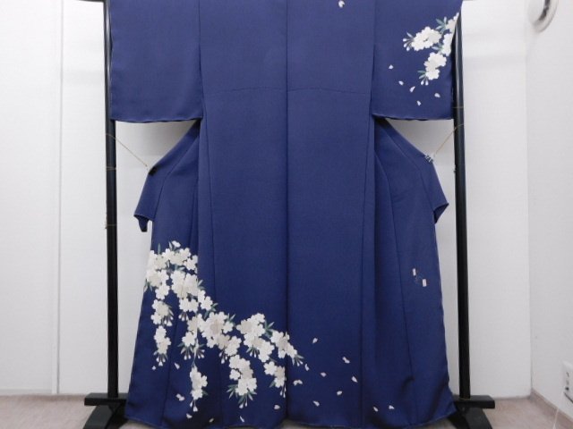 Visiting kimono, cherry blossom hand-painted yuzen, crepe, unwrapped and washed, temporary tailoring, re-order, Rakufu special selection P16557 ft, Women's kimono, kimono, Visiting dress, Untailored