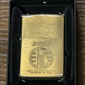 zippo 自由の女神 ゴールド 筆記体 GOLD SOLID BRASS 1995年製 年代物 ソリッドブラス ゴールドインナー 同年代 1995年製 ケース 保証書