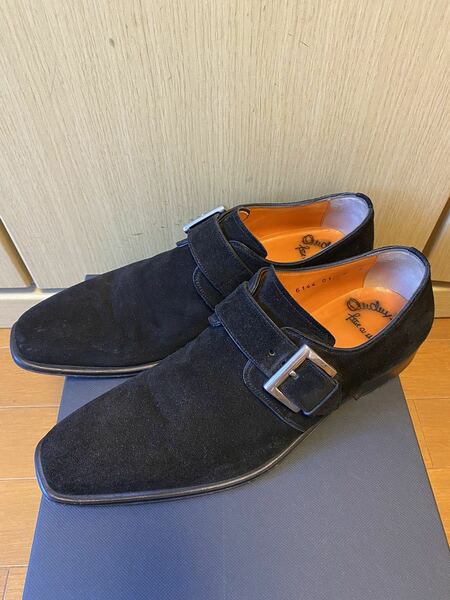 正規 SANTONI サントーニ シングルモンクストラップ スウェード レザー ドレスシューズ 黒 6