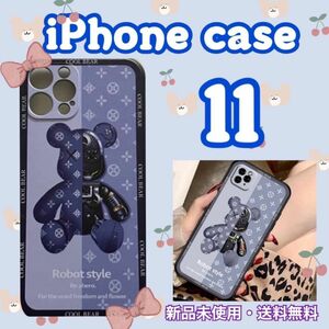 iPhone11ケース 2 ブルー くま ロボットベア 韓国 カバー お揃い 