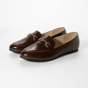 20443 B goods lady's Flat pumps Brown 25.0cm low heel round tuPU leather women's shoes 