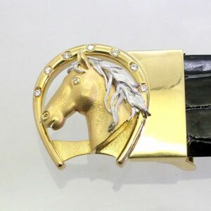 ◎中古美品◎１８金，プラチナ　ダイヤ　0.45ｃｔ　馬デザイン　バックル　新品クロコダイルベルト付き