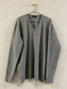 高級 Papas＋ Vネックニットセーター サイズL パパスプラス 毛100%