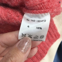 SM2 ニット セーター キーネック ケーブル編み レッド チェリーピンク ウール100％ サイズ不明 レディース_画像7