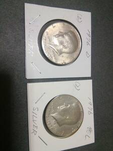 アメリカ、ケネディ1/2＄ Bicentennial 1976 D、無し ２種類（２）銀貨、未使用