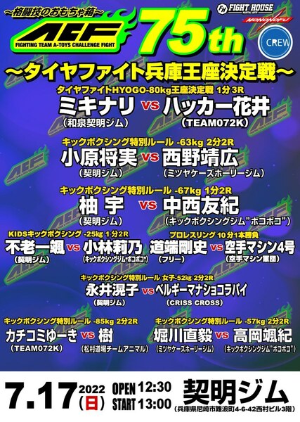 【ACF 75th.】タイヤファイト兵庫王座決定戦【２０２２年７月１７日 尼崎・契明ジム】