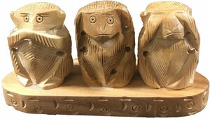 Art hand Auction See no evil, hear no evil, speak no evil, monkey ornament, zodiac sign, wood carving, mini, entrance ornament, Handmade items, interior, miscellaneous goods, ornament, object