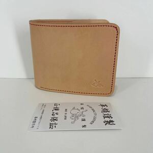 革蛸　スクエアショートウォレット　TYPE-O 二つ折り財布　ナチュラル/レッドステッチ　正規品