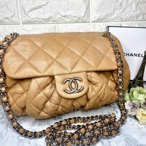 極美品！CHANEL シャネル マトラッセ チェーンアラウンド ショルダー シルバー金具 ラグジュアリーライン ラムスキン キャメル_画像6