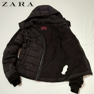 ZARA フーデッドパフジャケット 黒 XL