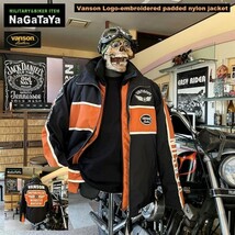 VANSON バンソン NVJK-2207 ロゴ刺繍 中綿入り ナイロン レーサージャケット XLサイズブラック×オレンジ メンズ バイク バイカー アウター_画像1
