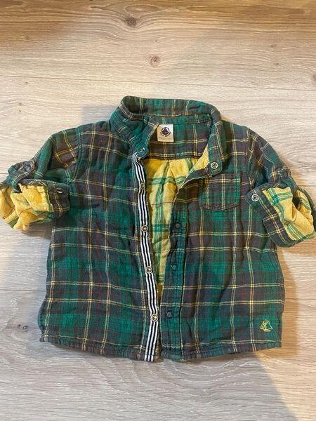 petit bateau 80cm 12m プチバトー チェック 長袖シャツ