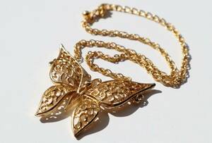 ★60s vintage gold butterfly necklace