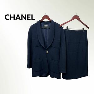  high class CHANEL Chanel 20854 handwriting . tag wool lining silk COCO here button tweed jacket & skirt setup suit 