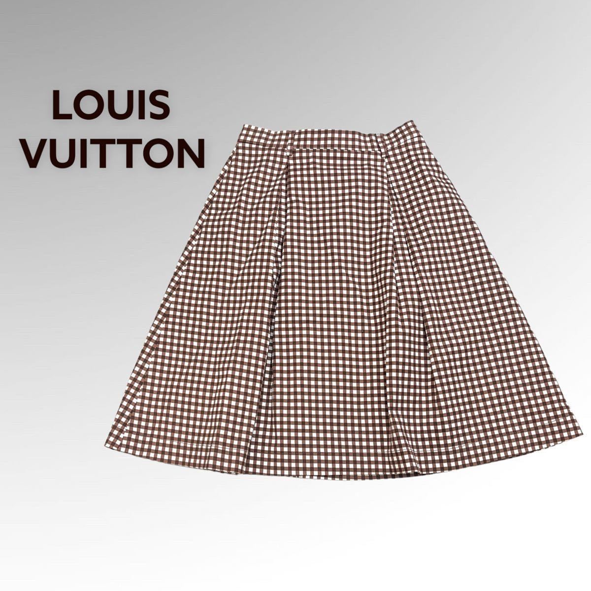 高級 ルイヴィトン 18SS レーヨン 総柄 ベルト付き フレア スカート