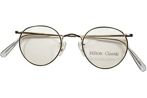 絶妙シルエットバランス 名作丸眼鏡1970sデッドストックENGLAND製 HILTON CLASSIC ヒルトン クラシック PANTO ラウンド 14KT金張size43/20