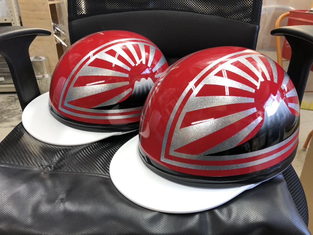 カスタムペイントヘルメット半キャップ検コルク半大理石シェルキティ
