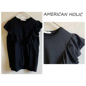 AMERICAN HOLIC ノースリーブ 黒フリル カットソー AH26