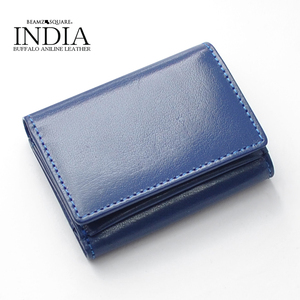 [ free shipping ]80502NV* India made high class a two wheels Buffalo leather compact wallet * high quality water cow leather use *chibi purse / three folding purse * brand 