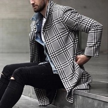 お買得◆メンズ コート ロングコート 黒と白のチェック柄 ラージサイズ S~3XL_画像2