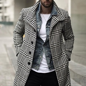 お買得◆メンズ コート ロングコート 黒と白のチェック柄 ラージサイズ S~3XL