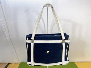  valuable courreges Courreges handbag Mini bag lady's bag navy × white inset approximately 10cm long-term keeping goods present condition goods 