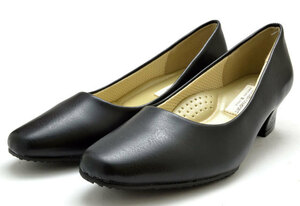 新品 レディースパンプス 529-15 黒 22.5cm レディースローヒールパンプス オフィスシューズ レディース幅広パンプス 4E 通勤 婦人靴