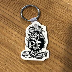 Rat Fink スタンディング 84円発送可 ラバー キー リング キーホルダー ホワイト ブラックプリント ムーンアイズ キーリング ミニレター