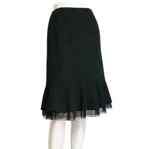 美品/エムズグレイシー M'S GRACY フレアスカート 小さいサイズ 表記 36号 7号相当 黒 ブラック 伸縮性 フリル 春夏 ボトムス レディース