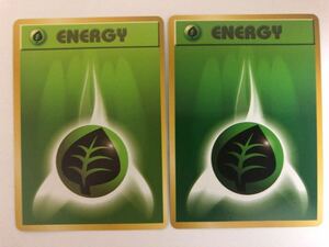 2枚 緑 草エネルギー 旧裏面 未使用 美品 基本エネルギー　ポケモンカード マークなし 初期 pokemon コレクション用 ロット違い 濃い 薄い