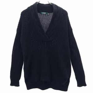 ラルフローレン Vネック コットン ケーブル編み ニット XXS 黒 RALPH LAUREN 長袖 セーター レディース 221122