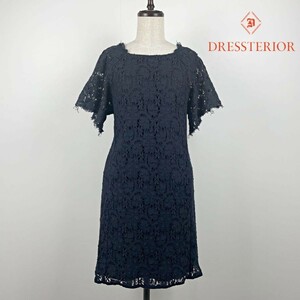 美品 DRESSTERIOR ドレステリア 総レース刺繍 半袖ワンピース 膝丈 裏地あり レディース 黒 ブラック サイズ38*HB115