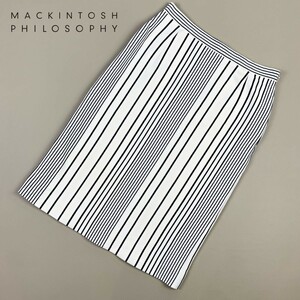 MACKINTOSH PHILOSOPHY マッキントッシュ フィロソフィー デザインストライプ タイトスカート 膝丈 裏地あり 白 レディース サイズ36*HB427