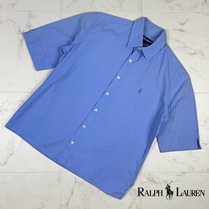 美品 Ralph Lauren ラルフローレン polo golf ポイント刺繍入り 襟付き半袖シャツ メンズ 青 ブルー サイズ6*WA594