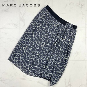 美品 MARC JACOBS マークジェイコブス シルク アニマル柄 デザインタック 膝丈スカート 裏地あり レディース 黒 グレー サイズ0*HB541