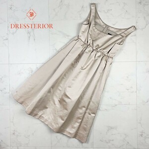 美品 DRESSTERIOR ドレステリア 光沢 フレア ドレスワンピース 膝丈 裏地なし レディース ベージュ サイズ36*HB179