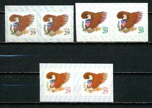 ∞アメリカ　1992年　プリキャンセル切手（ワシと盾）　SC#2595~97　未使用NH　3種（ペア）6枚