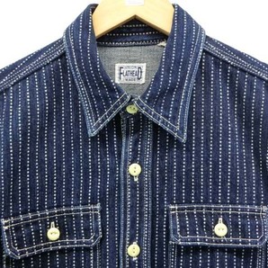 フラットヘッド FLAT HEAD 7012W WABASH WORK SHIRT ウォバッシュワークシャツ ストライプ 長袖シャツ indigo 36の画像3