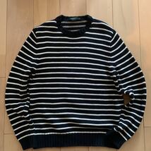 00s【J.CREW】Jクルー ボーダー クルーネック コットン ニットセーター 紺×白 旧タグ オールド レナウン扱い ローゲージ RRL好きにも！_画像1