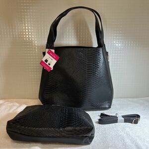 *D.KELLY python 2WAY tote bag ( body . same color ., in bag . attached ) lady's shoulder bag [ black color ]A*