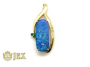 Boulder Opal K18boruda- opal emerald diamond pen top No.300602
