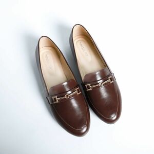 B товар женский Flat туфли-лодочки Brown 24.5cm low каблук раунд tuPU кожа женская обувь af_20443