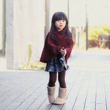 120cmキッズ 子供服女の子トップスアウター 秋冬 冬ポンチョコーマントワンインレッド_画像4