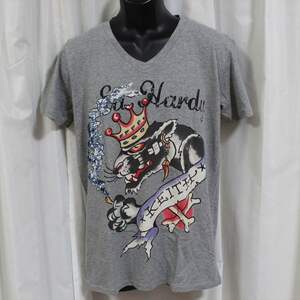 エドハーディー ed hardy メンズ半袖Tシャツ M02SPA044 スパンコール グレー Vネック