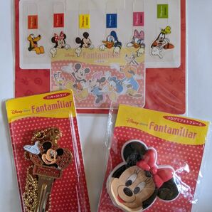 ファンタミリア 会員限定 3点 ミッキーストラップ(鍵型)インデックスシール ミニー フォトフレーム ディズニーストア