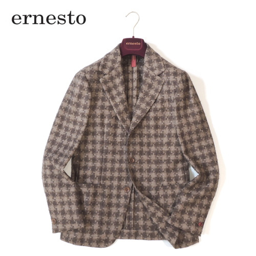 【定価13.7万・新品・46】ernesto(エルネスト)DJP232311 ウールナイロンハウンドトゥース シングル2Bジャケット ブラウン×ベージュ