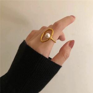 ゴールドパールリング　指輪　レディース　フリーサイズ　真珠　シルバー925　新品