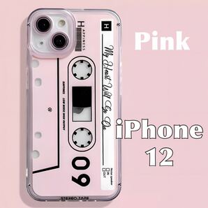 iPhone 12 ケース カセットテープ ピンク 透明 クリア スマホ カバー JHCAS