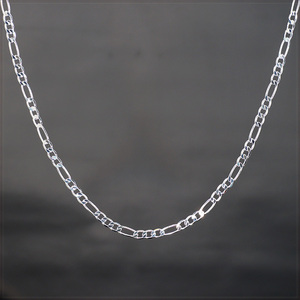 [NECKLACE] SILVER FIGARO CHAIN シルバー 6面 カット 4.5mm ワイド フィガロ チェーン ネックレス 67cm 【送料無料】